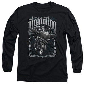 AN OFFCIALLY LICENSED BATMAN NIGHTWING BIKER MEN'S LONG SLEEVE T-SHIRT BLACK