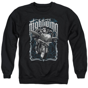 AN OFFCIALLY LICENSED BATMAN NIGHTWING BIKER ADULT UNISEX CREWNECK SWEATSHIRT BLACK