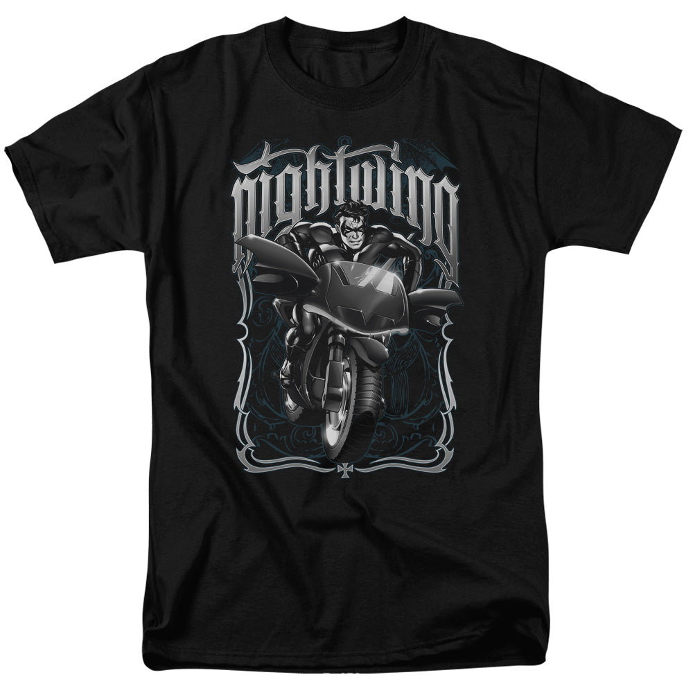 AN OFFCIALLY LICENSED BATMAN NIGHTWING BIKER MEN'S REGULAR FIT T-SHIRT BLACK