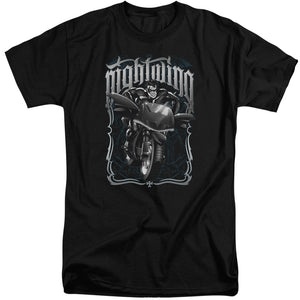 AN OFFCIALLY LICENSED BATMAN NIGHTWING BIKER MEN'S TALL FIT T-SHIRT BLACK