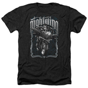 AN OFFCIALLY LICENSED BATMAN NIGHTWING BIKER MEN'S HEATHER T-SHIRT CHARCOAL