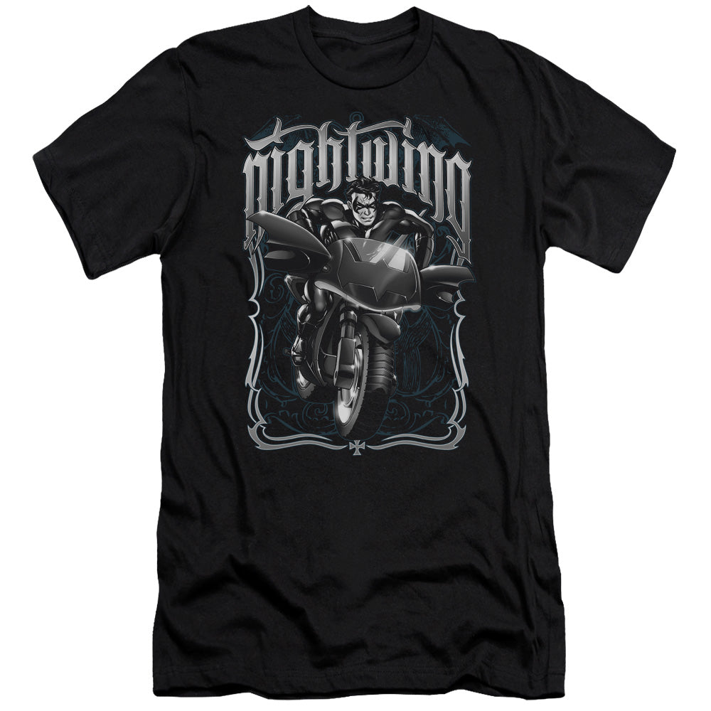 AN OFFCIALLY LICENSED BATMAN NIGHTWING BIKER MEN'S PREMIUM SLIM FIT T-SHIRT BLACK