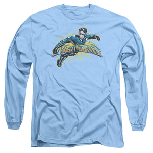 AN OFFCIALLY LICENSED BATMAN NIGHTWING BURST MEN'S LONG SLEEVE T-SHIRT CAROLINA BLUE