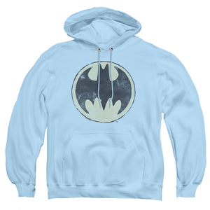 AN OFFCIALLY LICENSED BATMAN OLD TIME LOGO ADULT UNISEX PULLOVER HOODIE LIGHT BLUE