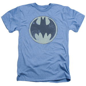 AN OFFCIALLY LICENSED BATMAN OLD TIME LOGO MEN'S HEATHER T-SHIRT LIGHT BLUE