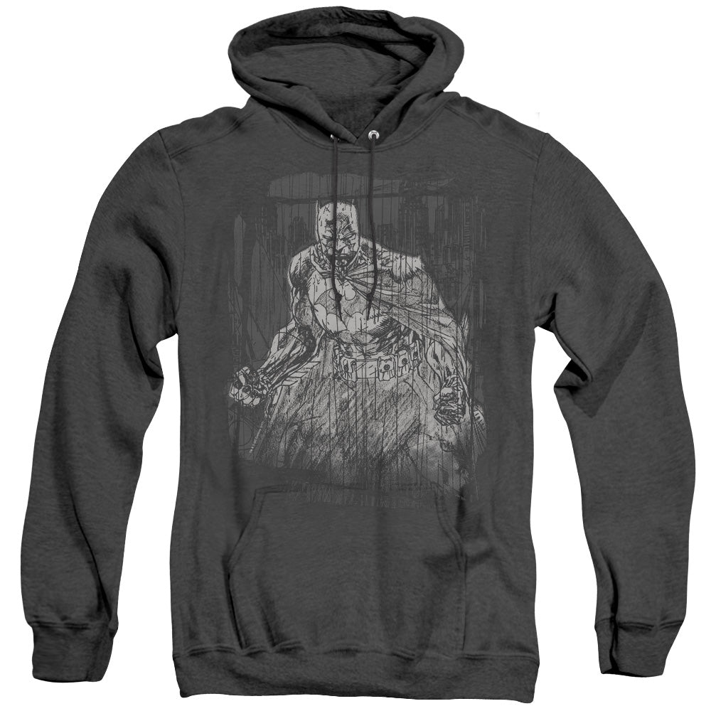 AN OFFCIALLY LICENSED BATMAN PENCILLED RAIN ADULT UNISEX HEATHER PULLOVER HOODIE BLACK