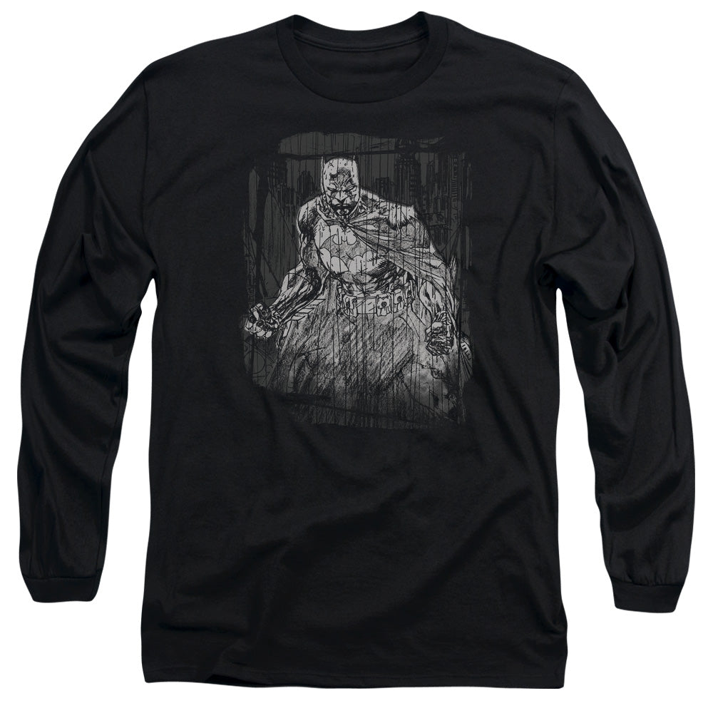 AN OFFCIALLY LICENSED BATMAN PENCILLED RAIN MEN'S LONG SLEEVE T-SHIRT BLACK