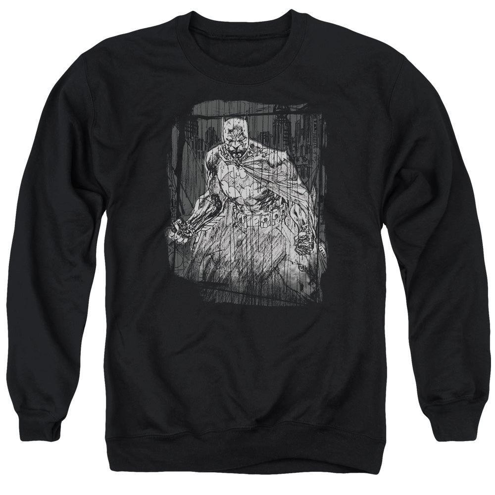AN OFFCIALLY LICENSED BATMAN PENCILLED RAIN ADULT UNISEX CREWNECK SWEATSHIRT BLACK