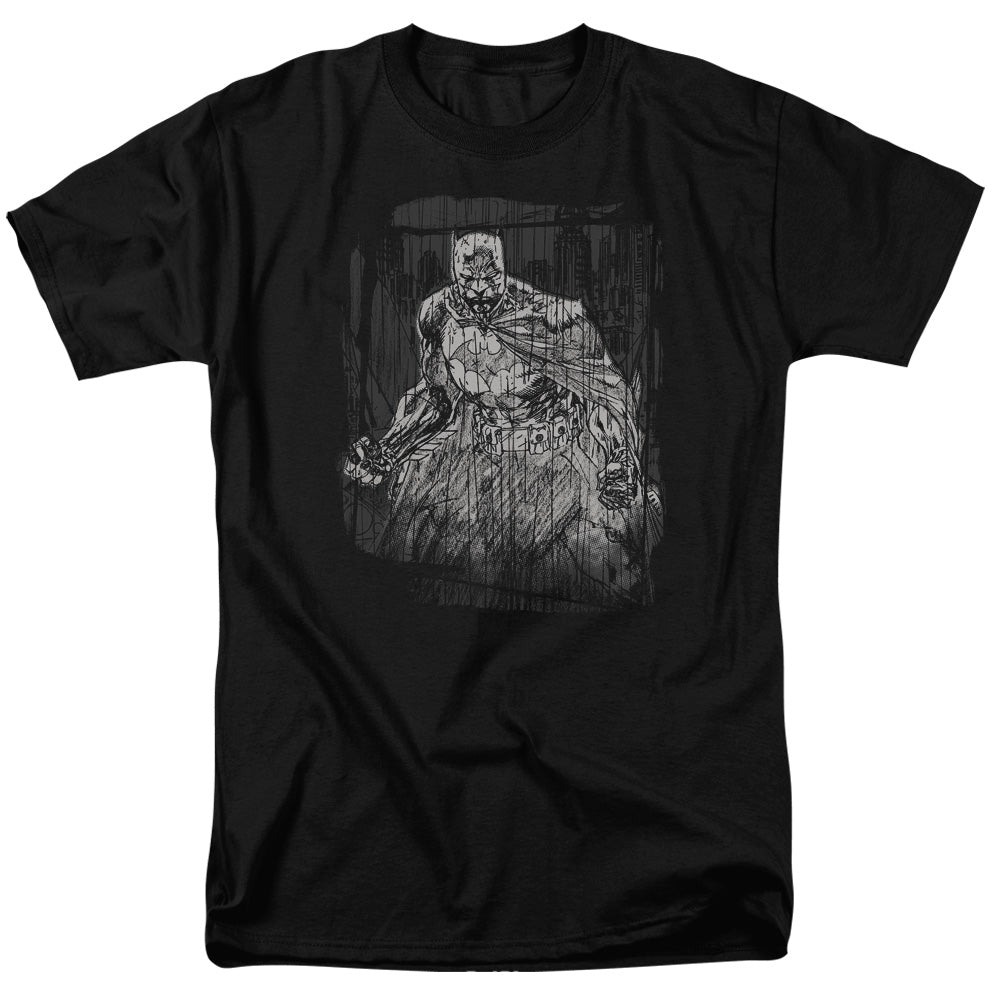 AN OFFCIALLY LICENSED BATMAN PENCILLED RAIN MEN'S REGULAR FIT T-SHIRT BLACK