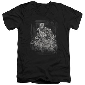 AN OFFCIALLY LICENSED BATMAN PENCILLED RAIN MEN'S V-NECK T-SHIRT BLACK
