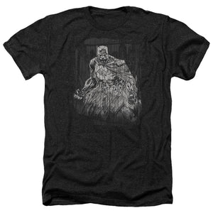 AN OFFCIALLY LICENSED BATMAN PENCILLED RAIN MEN'S HEATHER T-SHIRT CHARCOAL
