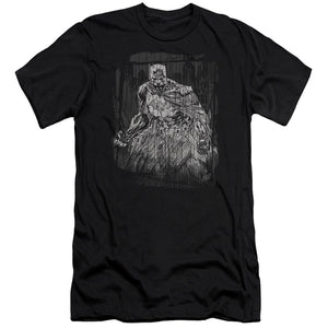 AN OFFCIALLY LICENSED BATMAN PENCILLED RAIN MEN'S PREMIUM SLIM FIT T-SHIRT BLACK