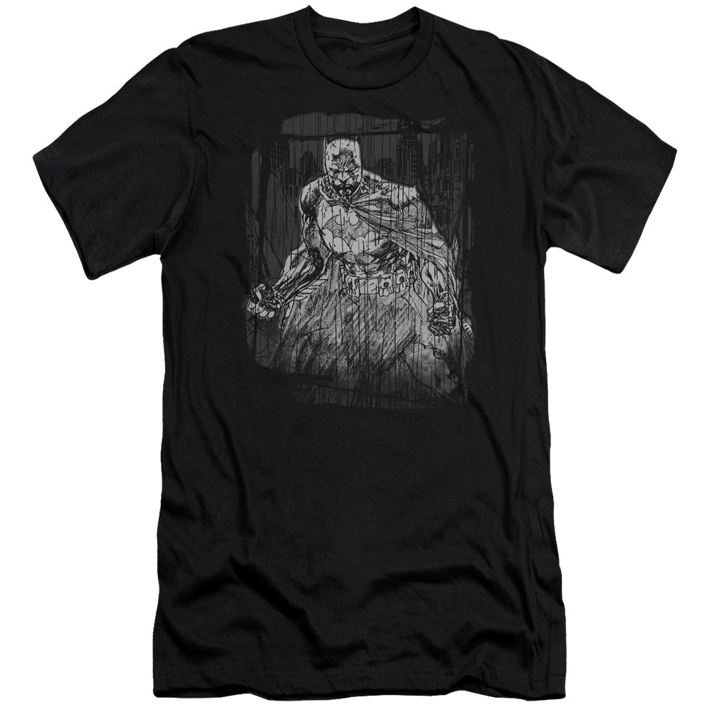 AN OFFCIALLY LICENSED BATMAN PENCILLED RAIN MEN'S PREMIUM SLIM FIT T-SHIRT BLACK