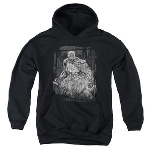 AN OFFCIALLY LICENSED BATMAN PENCILLED RAIN YOUTH HOODIE BLACK