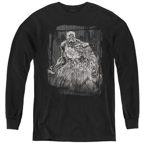 AN OFFCIALLY LICENSED BATMAN PENCILLED RAIN YOUTH LONG SLEEVE T-SHIRT BLACK