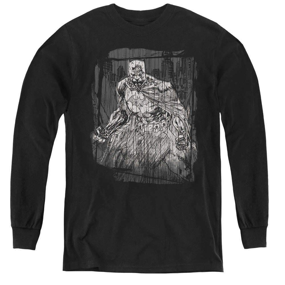 Batman Pencilled Rain Licensed Youth Long Sleeve T-Shirt (Ages 8-12) SM-XL