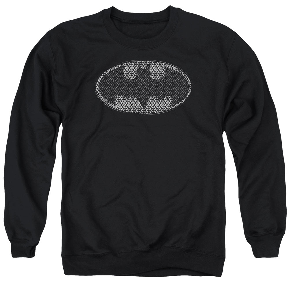 AN OFFCIALLY LICENSED BATMAN CHAINMAIL SHIELD ADULT UNISEX CREWNECK SWEATSHIRT BLACK