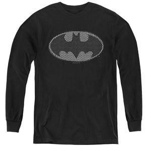 AN OFFCIALLY LICENSED BATMAN CHAINMAIL SHIELD YOUTH LONG SLEEVE T-SHIRT BLACK