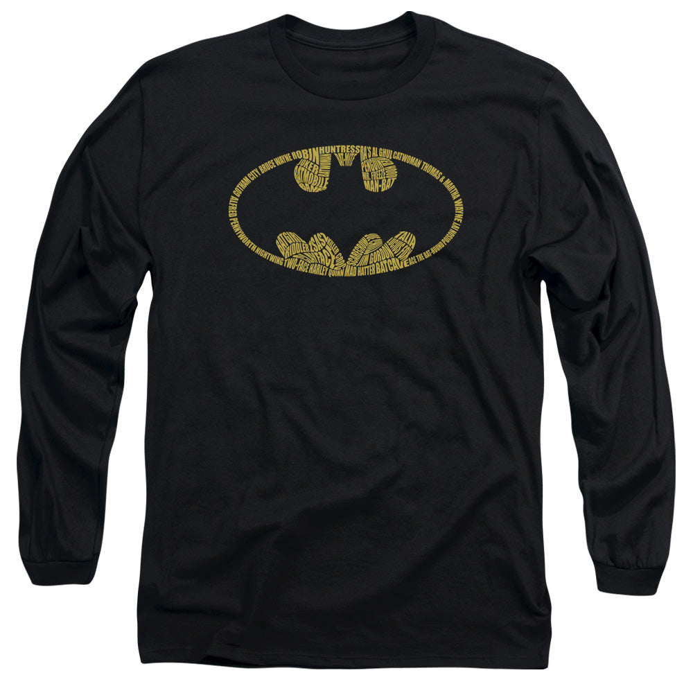 AN OFFCIALLY LICENSED BATMAN WORD LOGO MEN'S LONG SLEEVE T-SHIRT BLACK