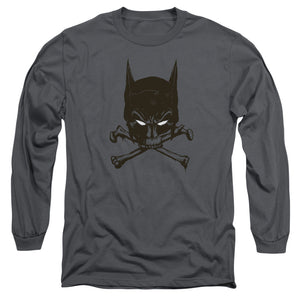 AN OFFCIALLY LICENSED BATMAN BAT AND BONES MEN'S LONG SLEEVE T-SHIRT CHARCOAL