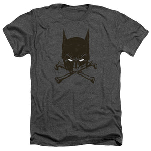 AN OFFCIALLY LICENSED BATMAN BAT AND BONES MEN'S HEATHER T-SHIRT CHARCOAL