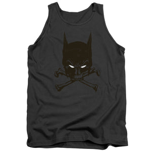 AN OFFCIALLY LICENSED BATMAN BAT AND BONES ADULT UNISEX TANK TOP CHARCOAL