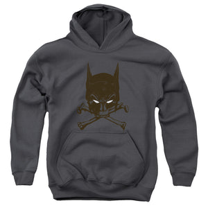 AN OFFCIALLY LICENSED BATMAN BAT AND BONES YOUTH HOODIE CHARCOAL