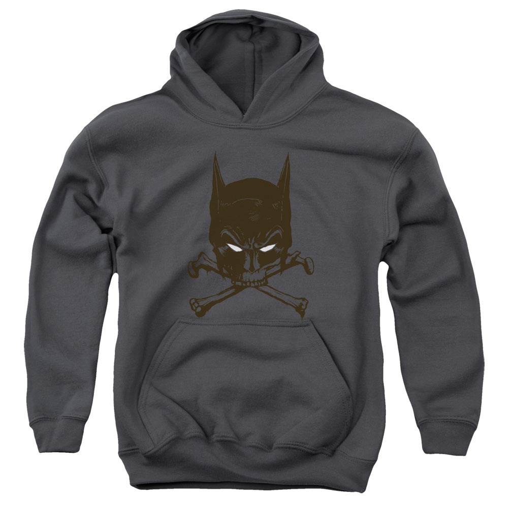 AN OFFCIALLY LICENSED BATMAN BAT AND BONES YOUTH HOODIE CHARCOAL
