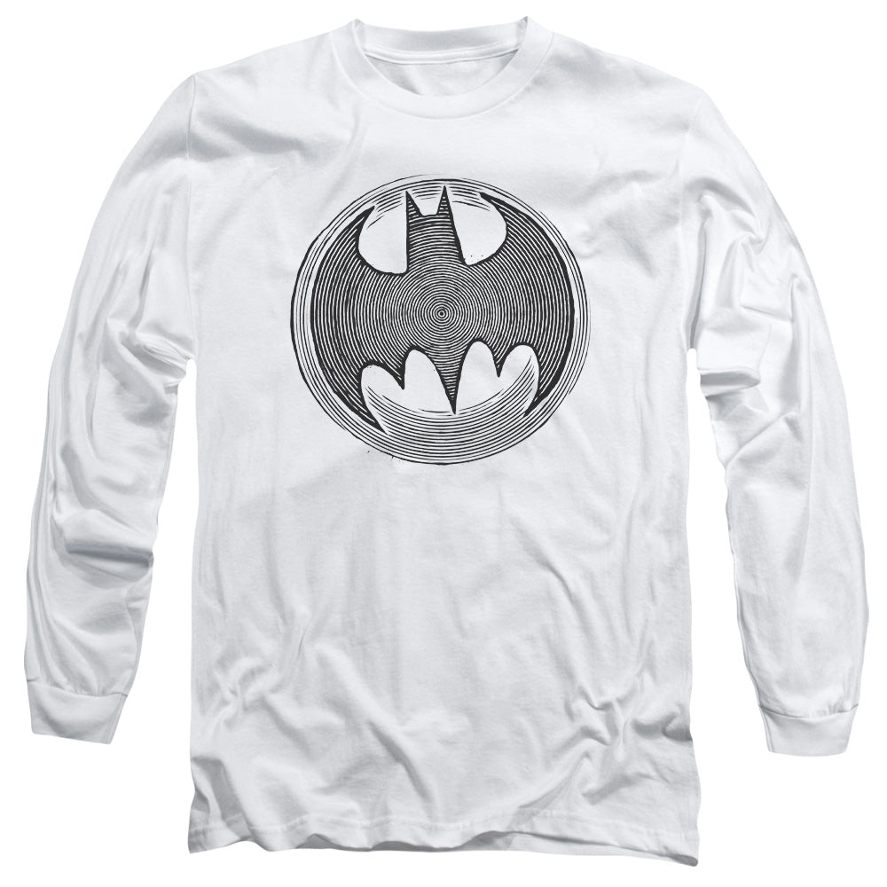 AN OFFCIALLY LICENSED BATMAN KNIGHT KNOCKOUT MEN'S LONG SLEEVE T-SHIRT WHITE
