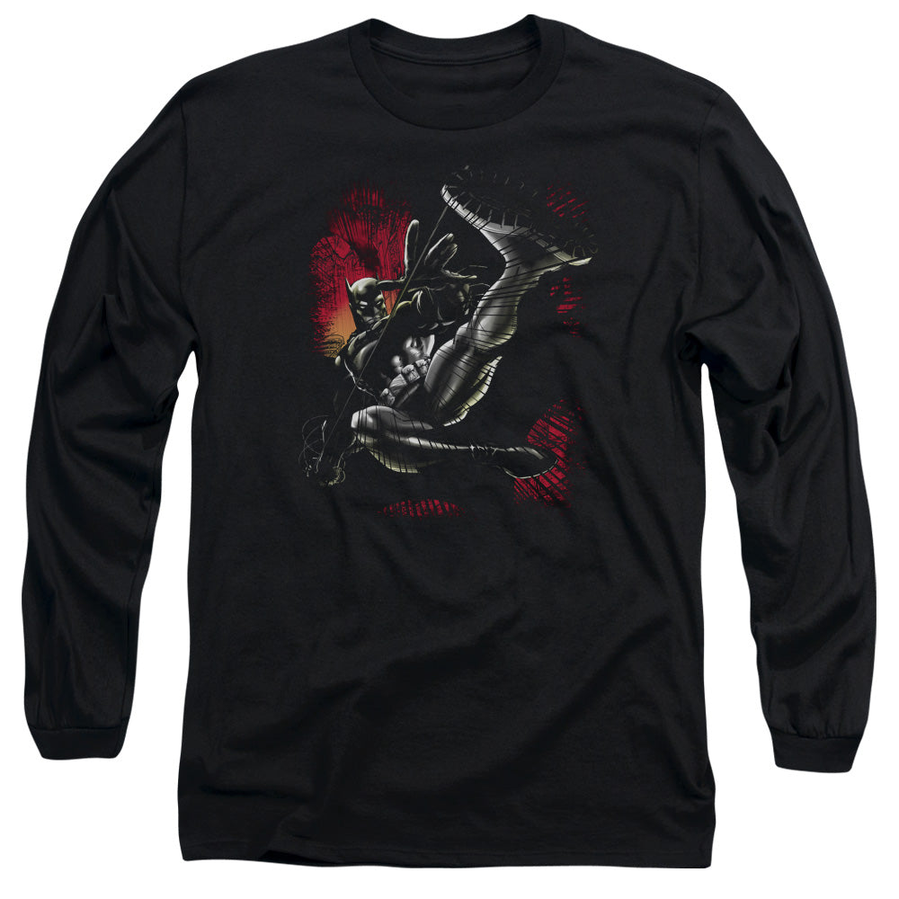AN OFFCIALLY LICENSED BATMAN KICK SWING MEN'S LONG SLEEVE T-SHIRT BLACK