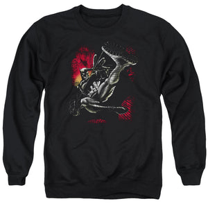 AN OFFCIALLY LICENSED BATMAN KICK SWING ADULT UNISEX CREWNECK SWEATSHIRT BLACK