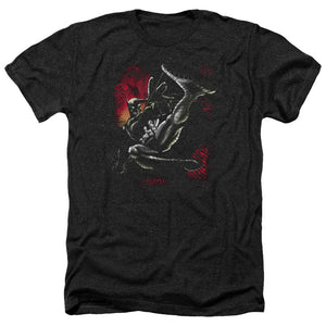 AN OFFCIALLY LICENSED BATMAN KICK SWING MEN'S HEATHER T-SHIRT CHARCOAL