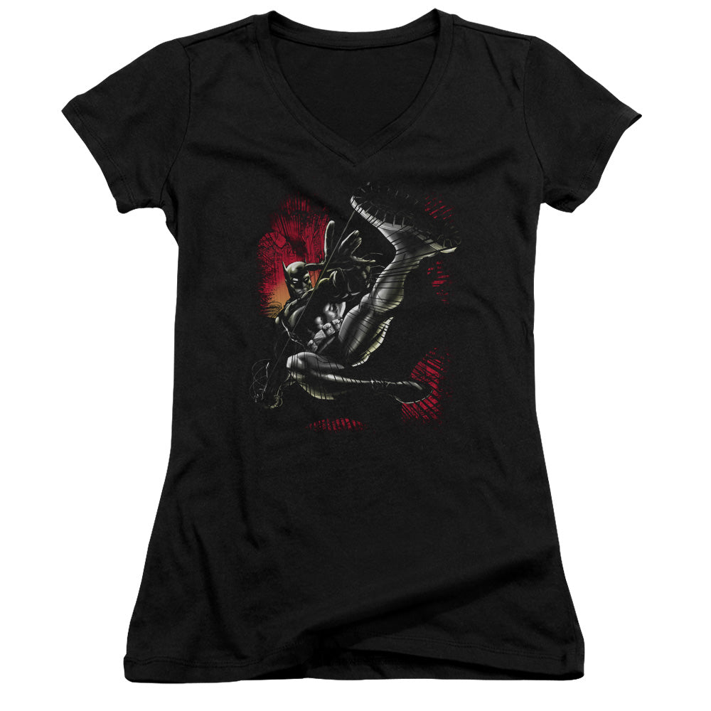 Batman Kick Swing Licensed Women's T-Shirt Juniors V-Neck SM