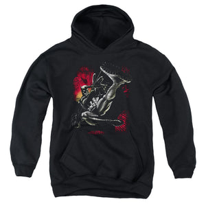AN OFFCIALLY LICENSED BATMAN KICK SWING YOUTH HOODIE BLACK