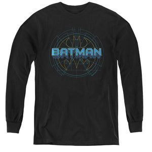 AN OFFCIALLY LICENSED BATMAN BAT TECH LOGO YOUTH LONG SLEEVE T-SHIRT BLACK