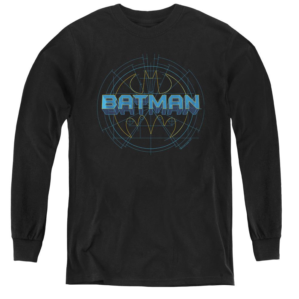 AN OFFCIALLY LICENSED BATMAN BAT TECH LOGO YOUTH LONG SLEEVE T-SHIRT BLACK