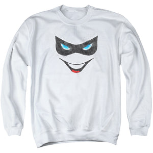 AN OFFCIALLY LICENSED BATMAN HARLEY FACE ADULT UNISEX CREWNECK SWEATSHIRT WHITE