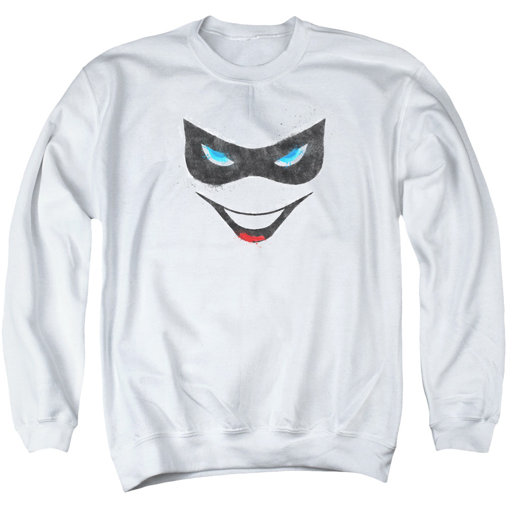 AN OFFCIALLY LICENSED BATMAN HARLEY FACE ADULT UNISEX CREWNECK SWEATSHIRT WHITE