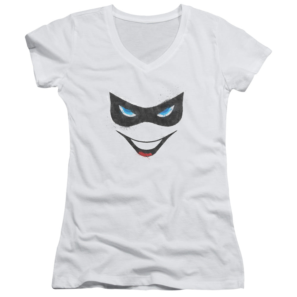 Batman Harley Face Licensed Women's T-Shirt Juniors V-Neck SM
