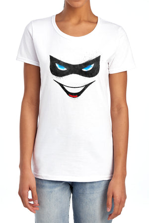 AN OFFCIALLY LICENSED BATMAN HARLEY FACE WOMEN'S REGULAR FIT T-SHIRT WHITE