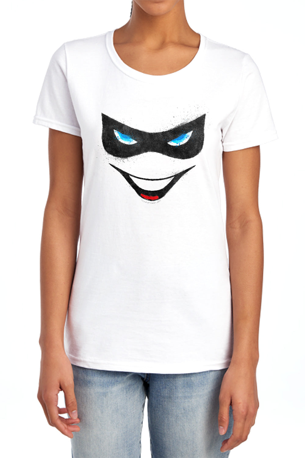 AN OFFCIALLY LICENSED BATMAN HARLEY FACE WOMEN'S REGULAR FIT T-SHIRT WHITE