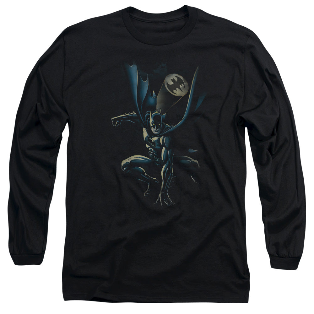 AN OFFCIALLY LICENSED BATMAN CALLING ALL BATS MEN'S LONG SLEEVE T-SHIRT BLACK