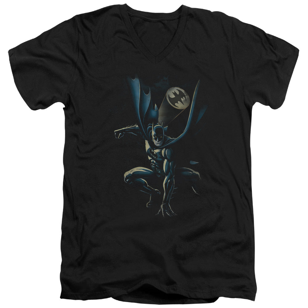 AN OFFCIALLY LICENSED BATMAN CALLING ALL BATS MEN'S V-NECK T-SHIRT BLACK