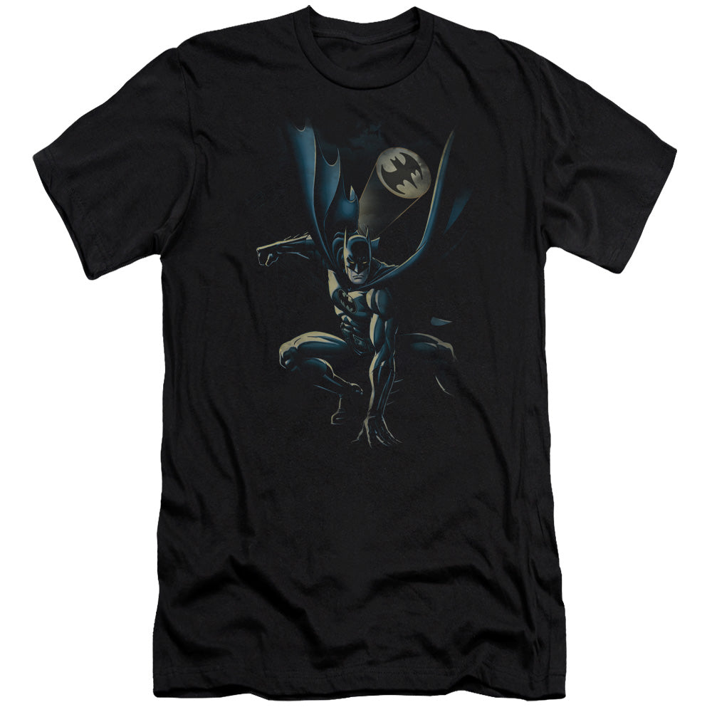 AN OFFCIALLY LICENSED BATMAN CALLING ALL BATS MEN'S PREMIUM SLIM FIT T-SHIRT BLACK