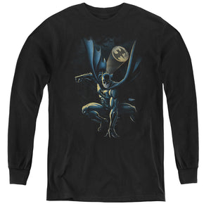 AN OFFCIALLY LICENSED BATMAN CALLING ALL BATS YOUTH LONG SLEEVE T-SHIRT BLACK