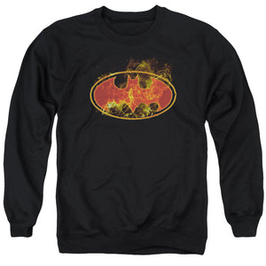 AN OFFCIALLY LICENSED BATMAN FLAMES LOGO ADULT UNISEX CREWNECK SWEATSHIRT BLACK