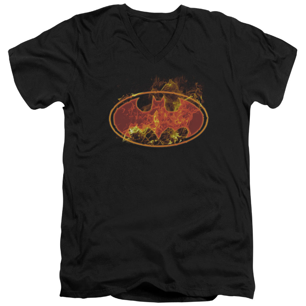 Batman Flames Logo Licensed Adult Unisex T-Shirt V-Neck Tee SM-2X
