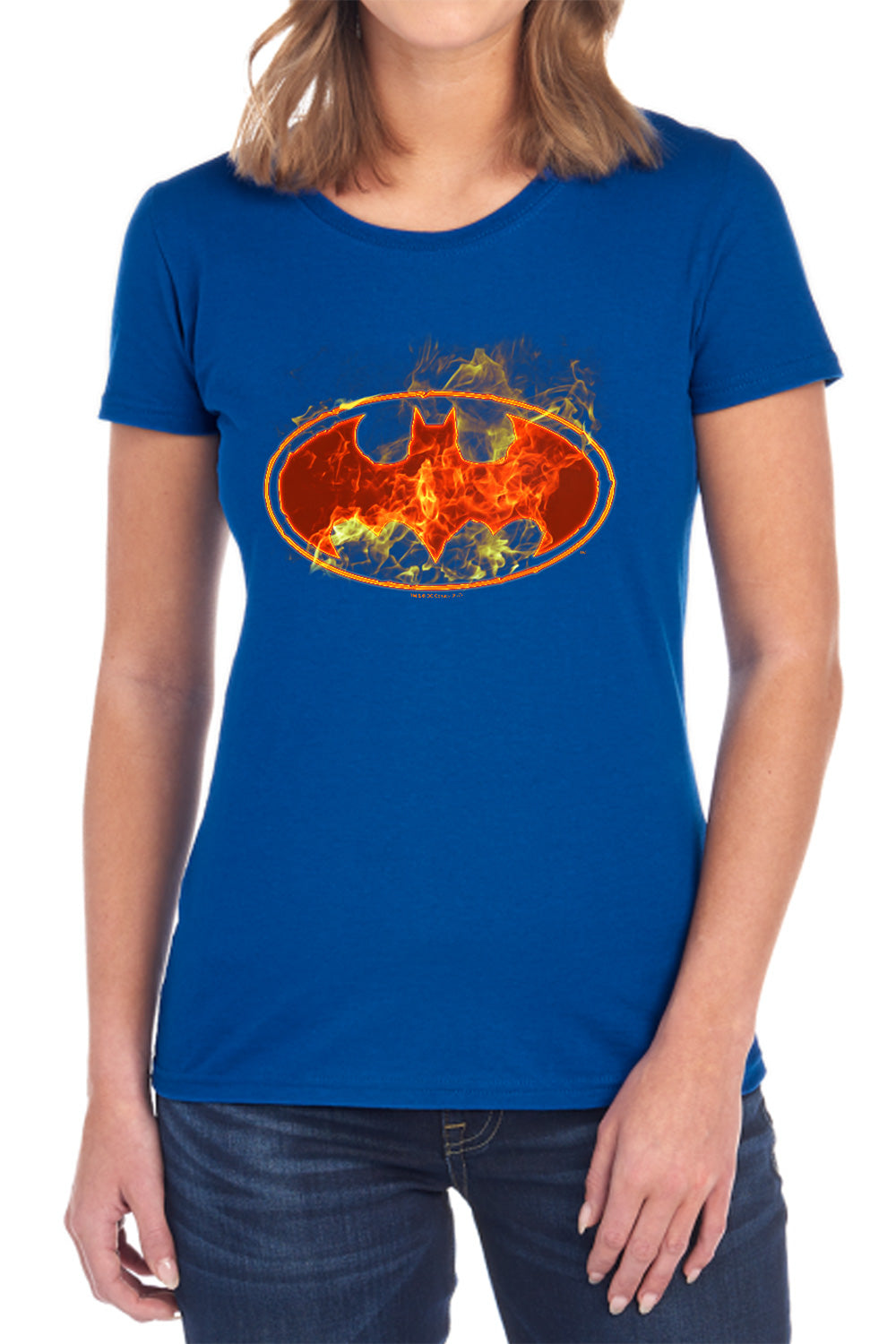 AN OFFCIALLY LICENSED BATMAN FLAMES LOGO WOMEN'S REGULAR FIT T-SHIRT BLACK