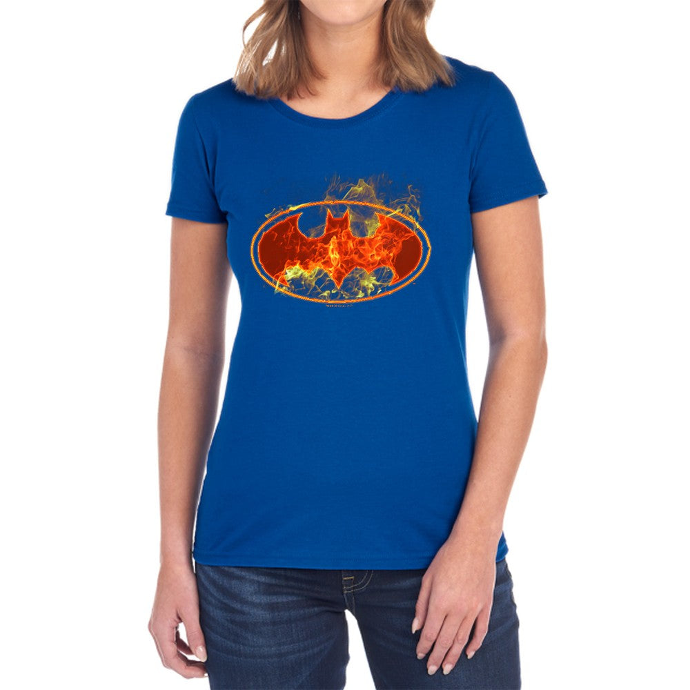 Batman Flames Logo Licensed Women's T-Shirt Regular Fit SM-2X