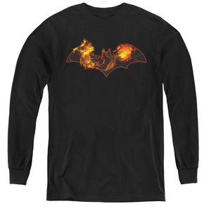 AN OFFCIALLY LICENSED BATMAN MOLTEN LOGO YOUTH LONG SLEEVE T-SHIRT BLACK